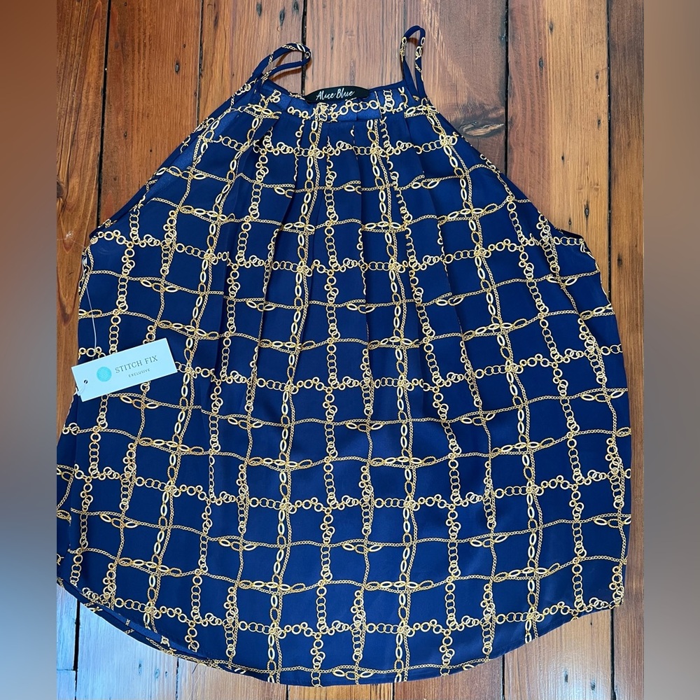 Alice Blue Navy and Gold Chain Print Blouse
